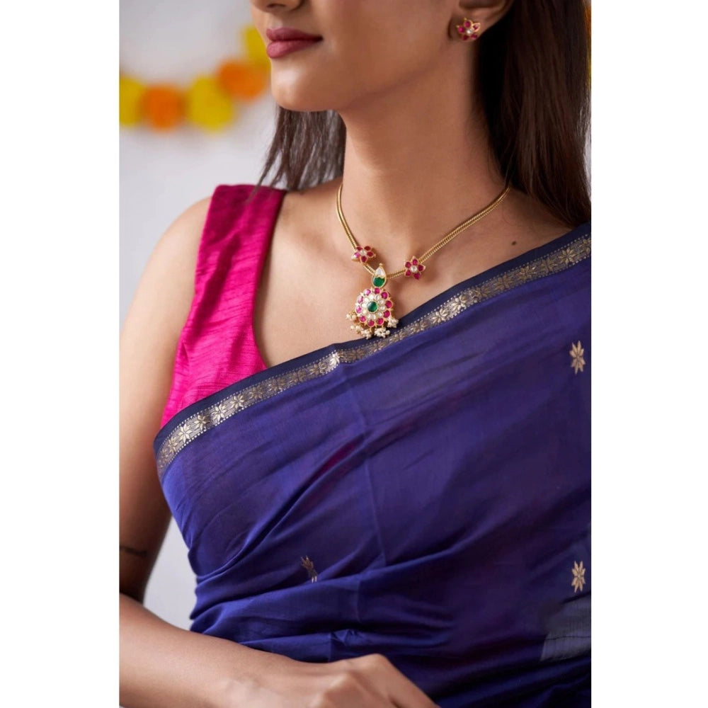 Amfyn Women's Cotton  Printed Saree With Unstitched Blouse 5.5Mtr (Blue)
