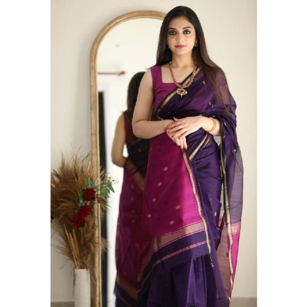 Amfyn Women's Cotton  Printed Saree With Unstitched Blouse 5.5Mtr (Navy Blue)