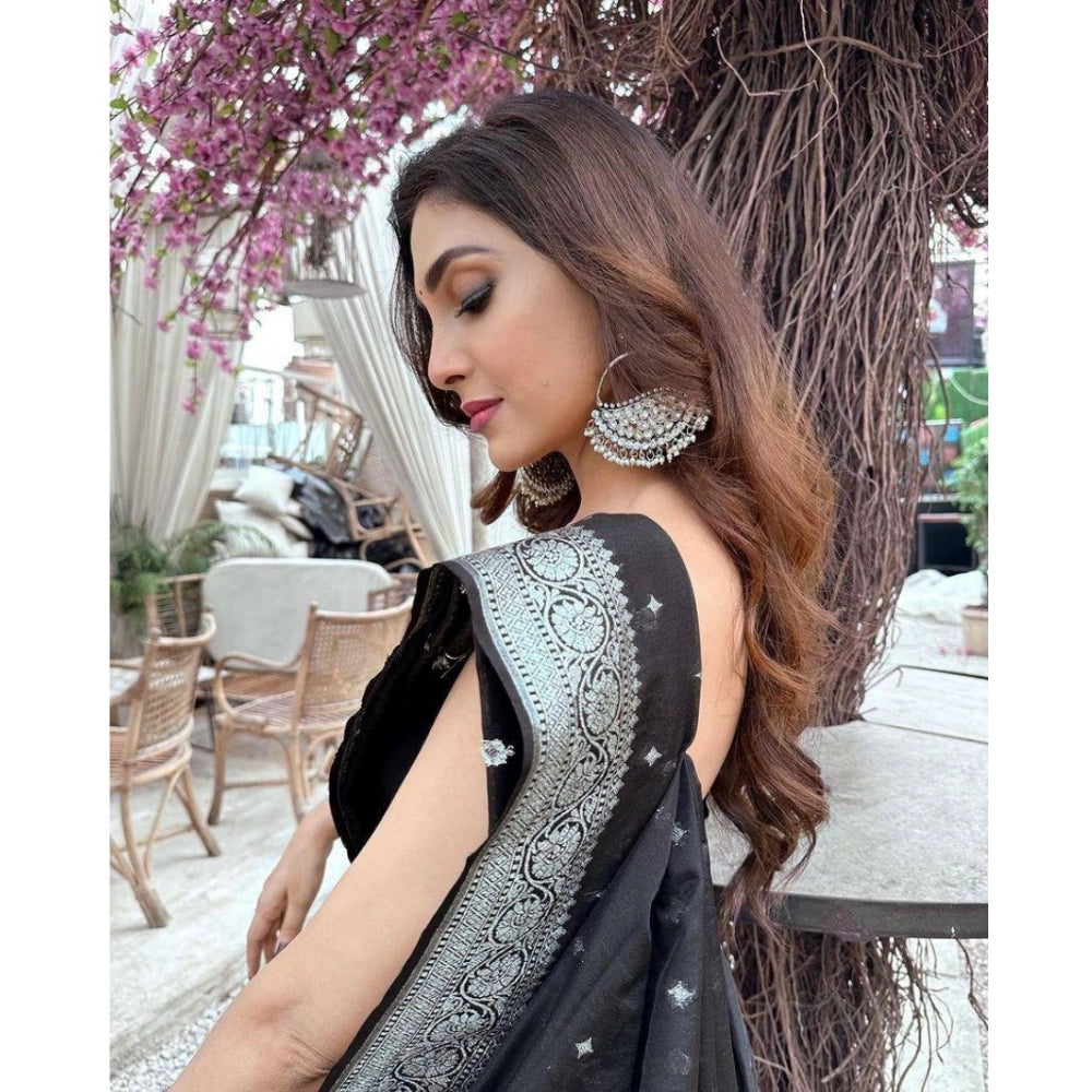 Amfyn Women's Silk Printed Saree With Unstitched Blouse 5.5Mtr (Black)