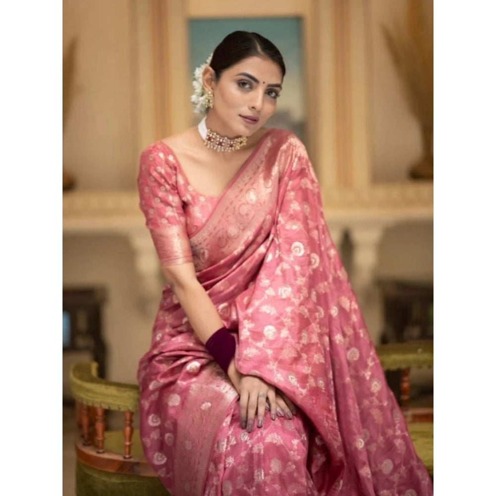 Amfyn Women's Silk Printed Saree With Unstitched Blouse 5.5Mtr (Peach)