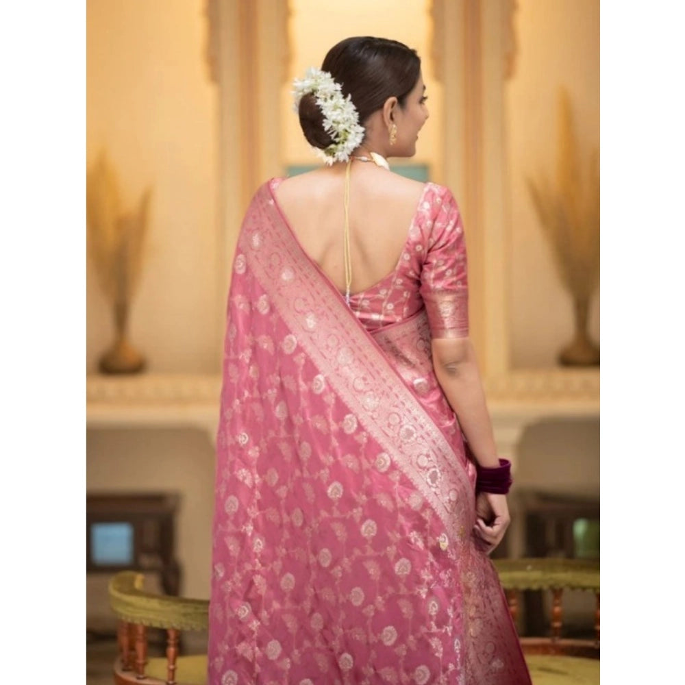 Amfyn Women's Silk Printed Saree With Unstitched Blouse 5.5Mtr (Peach)