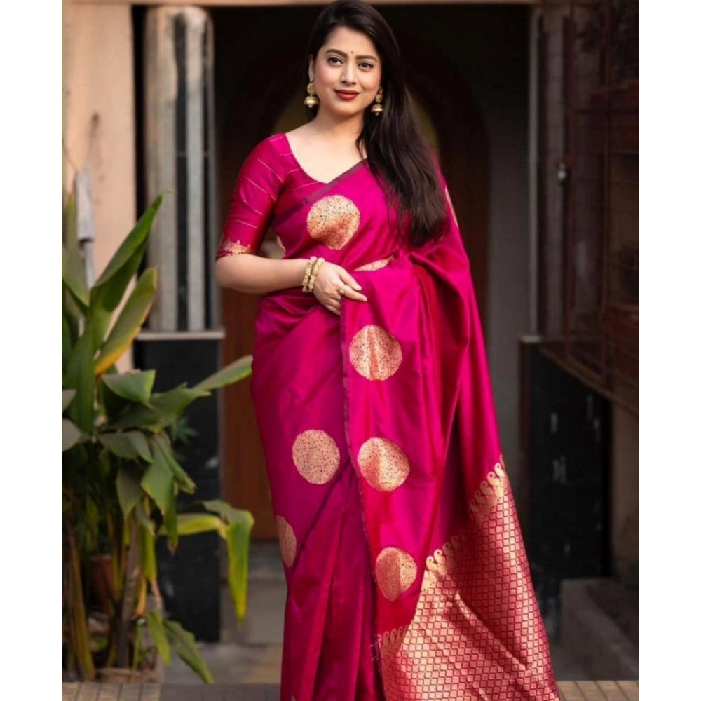 Amfyn Women's Silk Printed Saree With Unstitched Blouse 5.5Mtr (Pink)