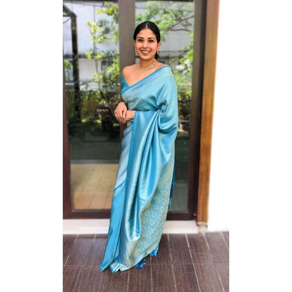 Amfyn Women's Silk Printed Saree With Unstitched Blouse 5.5Mtr (Sky Blue)
