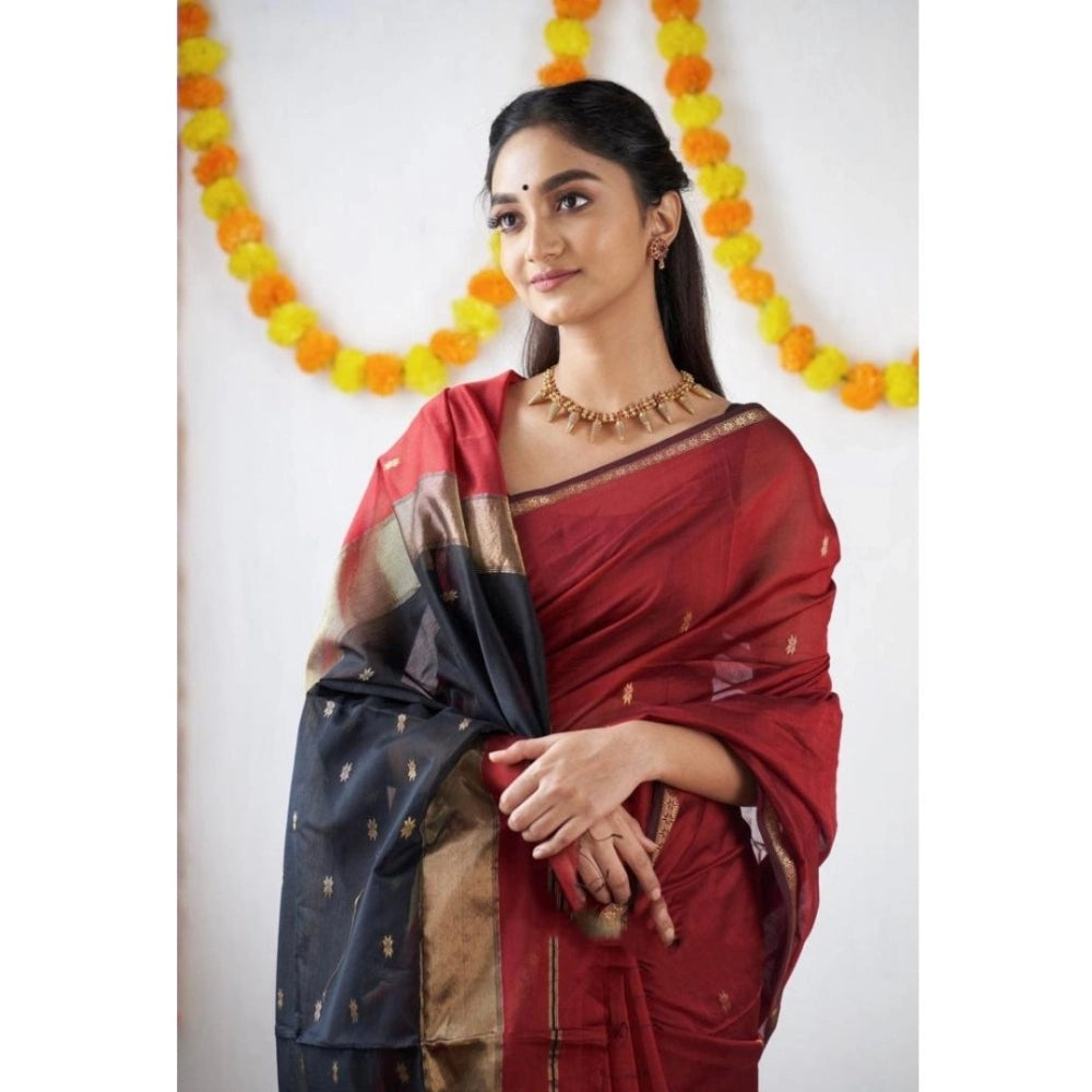 Amfyn Women's Cotton  Printed Saree With Unstitched Blouse 5.5Mtr (Red)