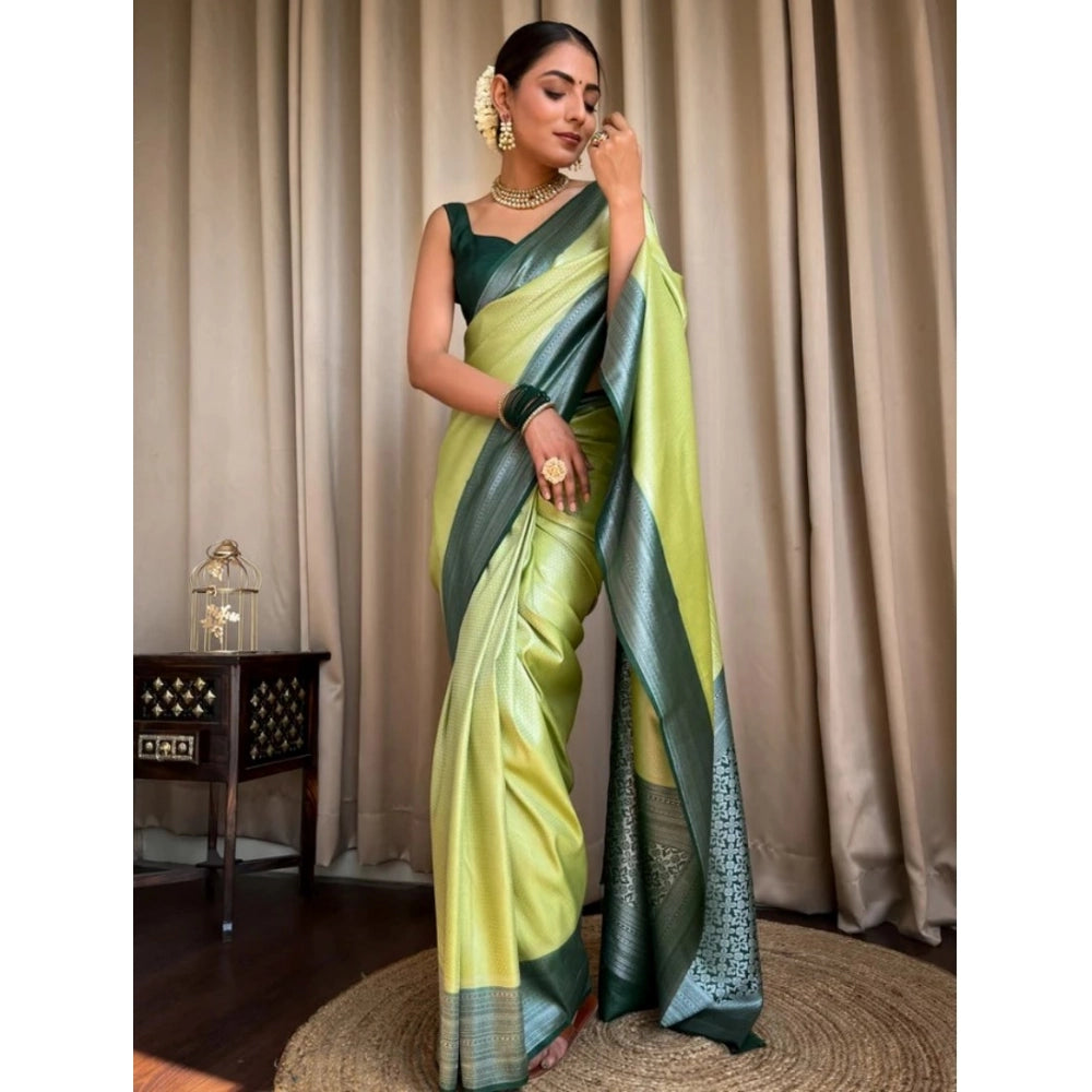 Amfyn Women's Silk Printed Saree With Unstitched Blouse 5.5Mtr (Sea Green)