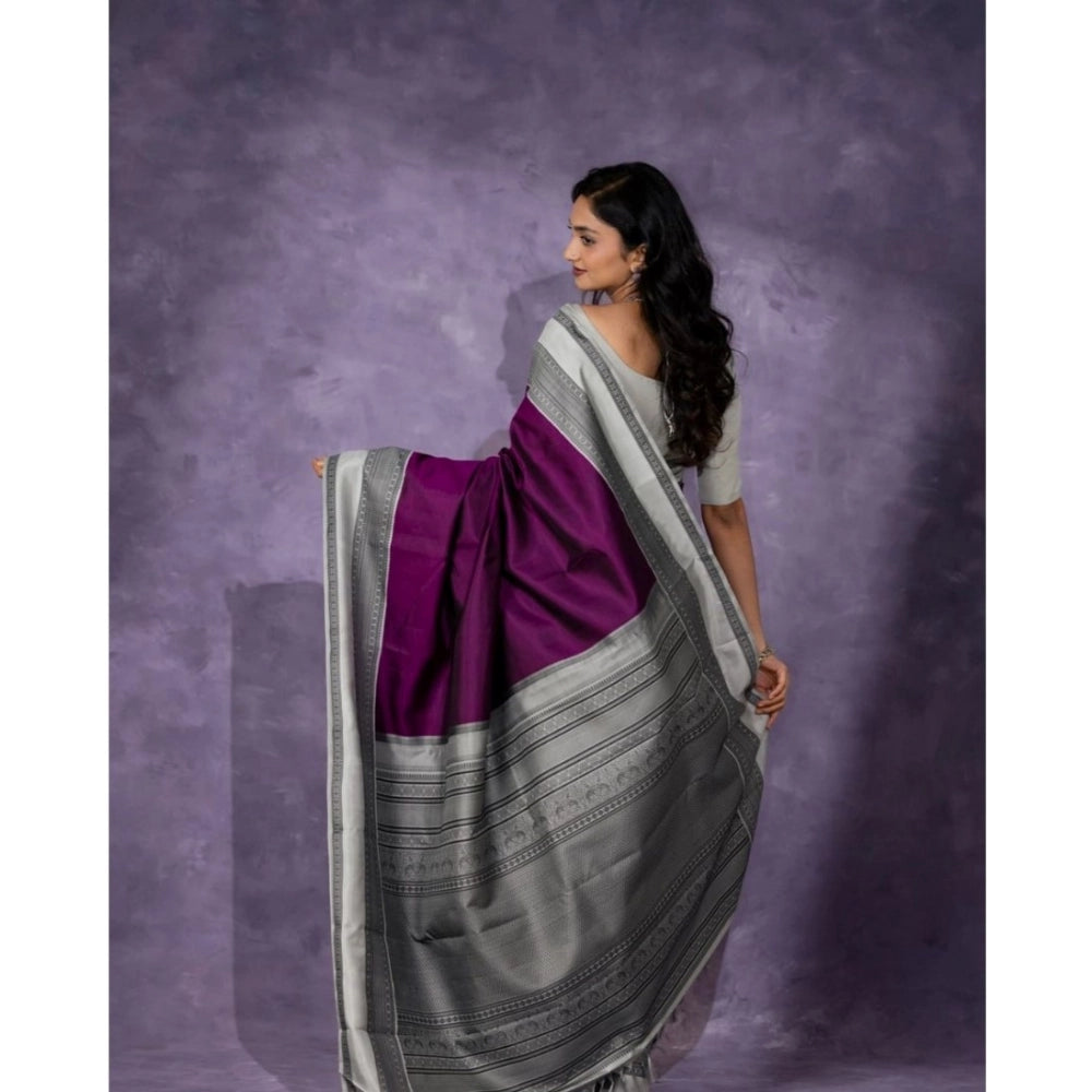 Amfyn Women's Silk Printed Saree With Unstitched Blouse 5.5Mtr (Purple)