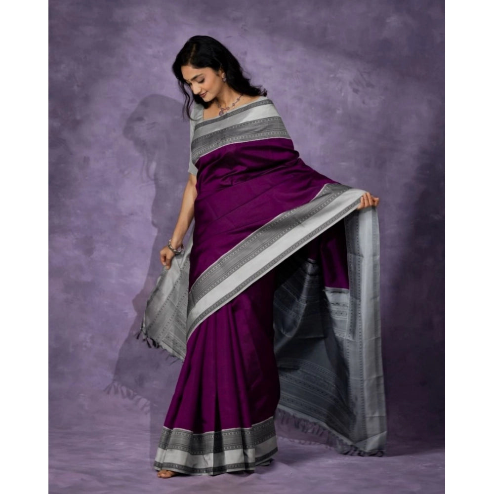 Amfyn Women's Silk Printed Saree With Unstitched Blouse 5.5Mtr (Purple)