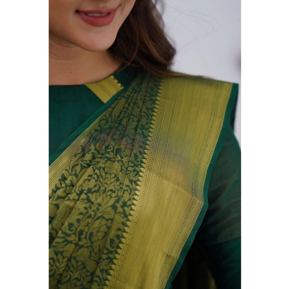 Amfyn Women's Silk Printed Saree With Unstitched Blouse 5.5Mtr (Green)