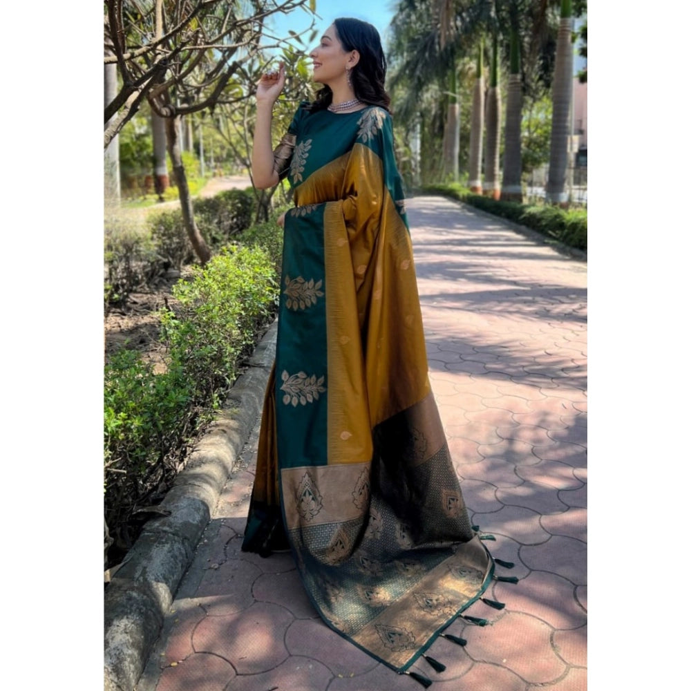 Amfyn Women's Silk Printed Saree With Unstitched Blouse 5.5Mtr (Yellow)
