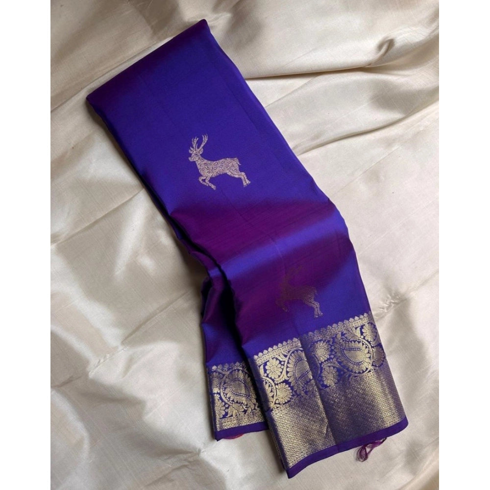 Amfyn Women's Silk Printed Saree With Unstitched Blouse 5.5Mtr (Royal Blue)