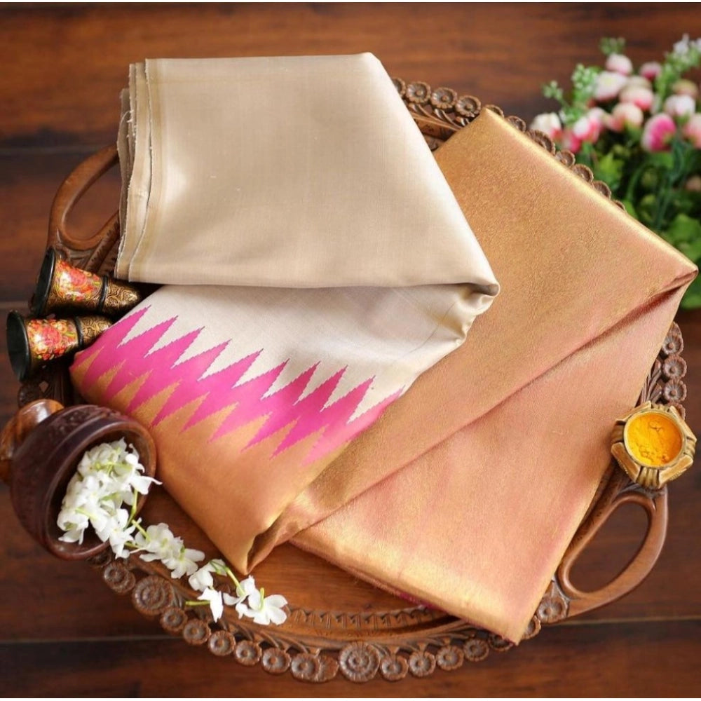Amfyn Women's Silk Printed Saree With Unstitched Blouse 5.5Mtr (Cream)