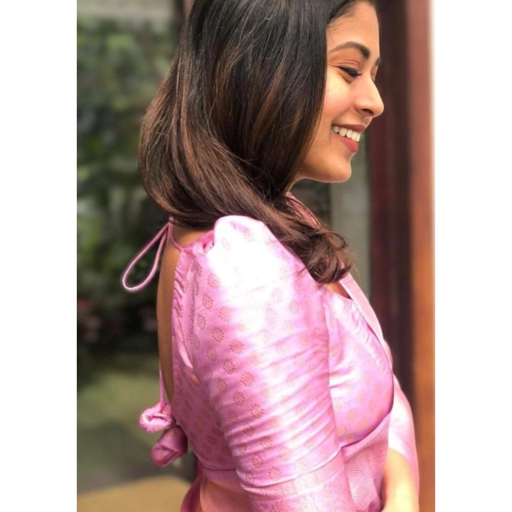 Amfyn Women's Silk Printed Saree With Unstitched Blouse 5.5Mtr (Pink)