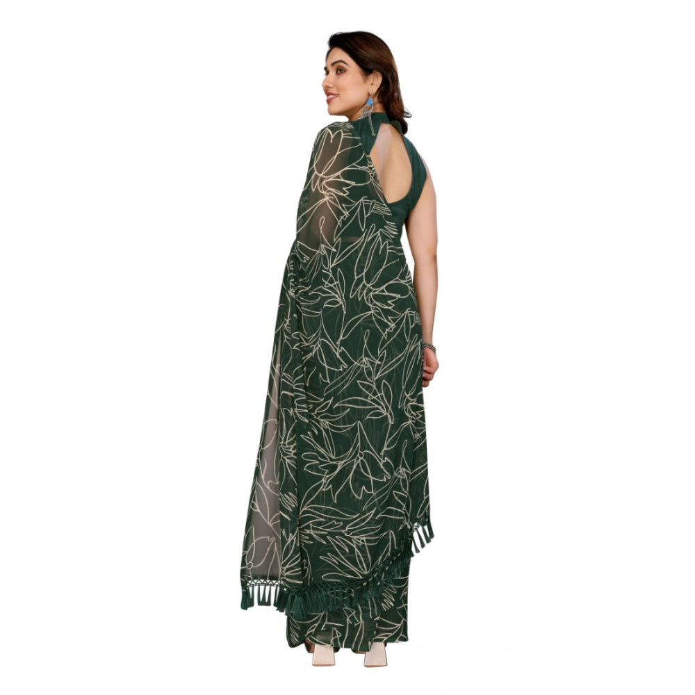 Amfyn Women's Zalar Lace Georgette Printed Ready-to-Wear Saree With Unstitched Blouse 5.5 Mtr (Green)