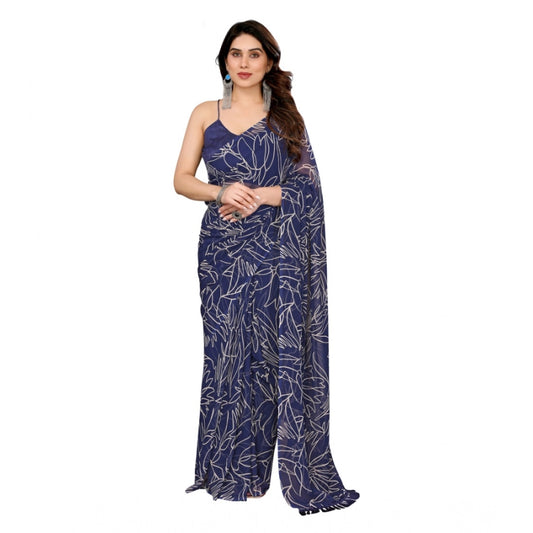 Amfyn Women's Zalar Lace Georgette Printed Ready-to-Wear Saree With Unstitched Blouse 5.5 Mtr (Blue)