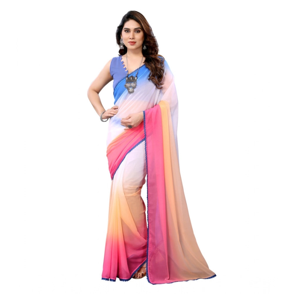 Amfyn Women's Small Lace Georgette Solid Ready-to-Wear Saree With Unstitched Blouse 5.5 Mtr (Multicolor)