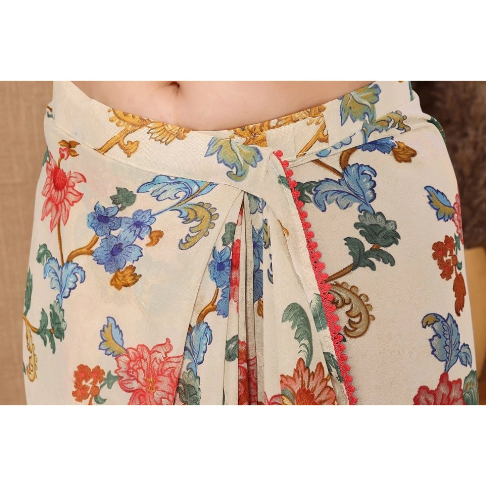 Amfyn Women's Small Lace Georgette Printed Ready-to-Wear Saree With Unstitched Blouse 5.5 Mtr (Off White)