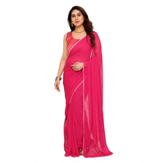 Amfyn Women's Small Lace Georgette Embellished Ready-to-Wear Saree With Unstitched Blouse 5.5 Mtr (Dark Pink)
