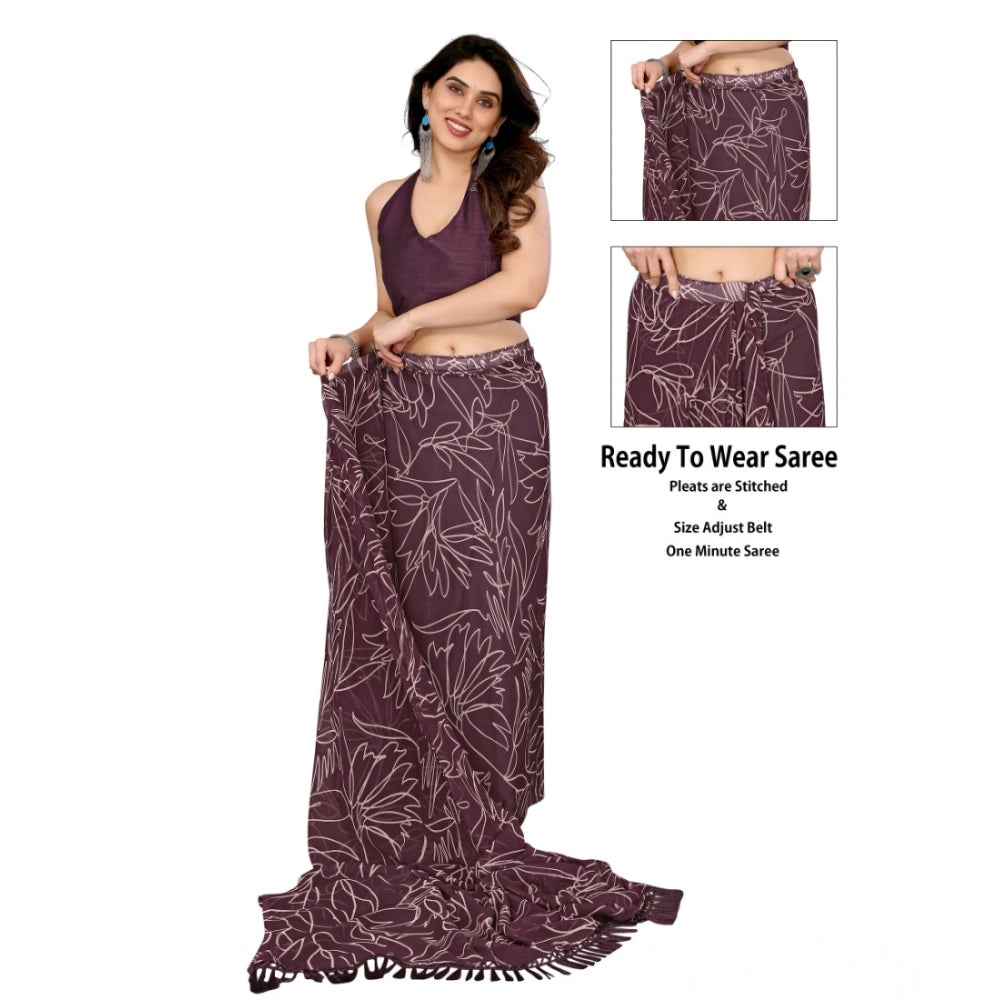 Amfyn Women's Zalar Lace Georgette Printed Ready-to-Wear Saree With Unstitched Blouse 5.5 Mtr (Wine)