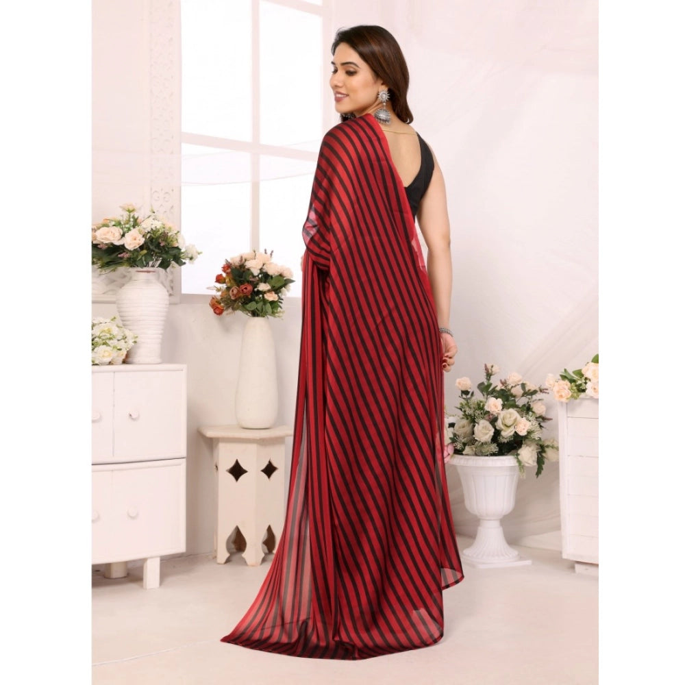 Amfyn Women's  Black Berry Striped Ready-to-Wear Saree With Unstitched Blouse 5.5 Mtr (Red-Black)