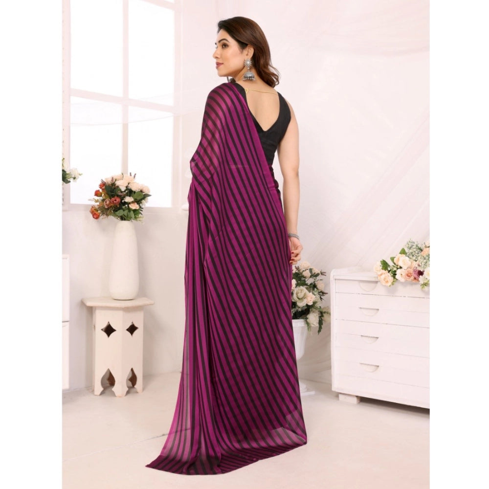 Amfyn Women's  Black Berry Striped Ready-to-Wear Saree With Unstitched Blouse 5.5 Mtr (Purple-Black)