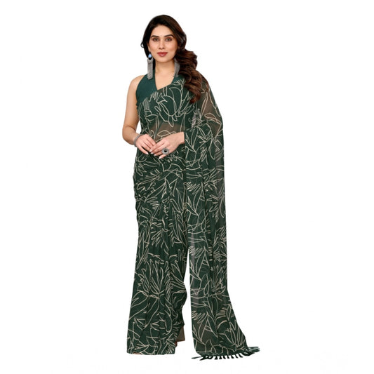 Amfyn Women's Zalar Lace Georgette Printed Ready-to-Wear Saree With Unstitched Blouse 5.5 Mtr (Green)