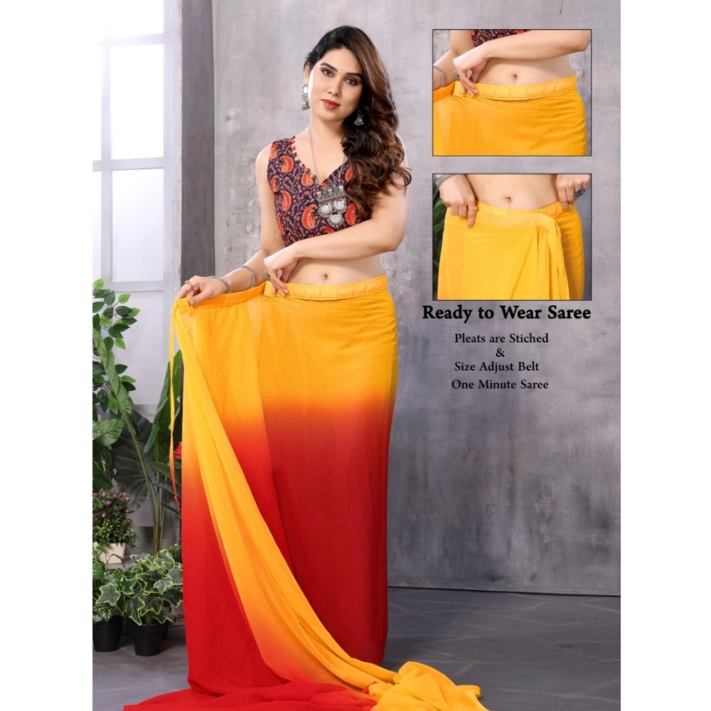 Amfyn Women's Small Lace Georgette Solid Ready-to-Wear Saree With Unstitched Blouse 5.5 Mtr (Red-Orange)