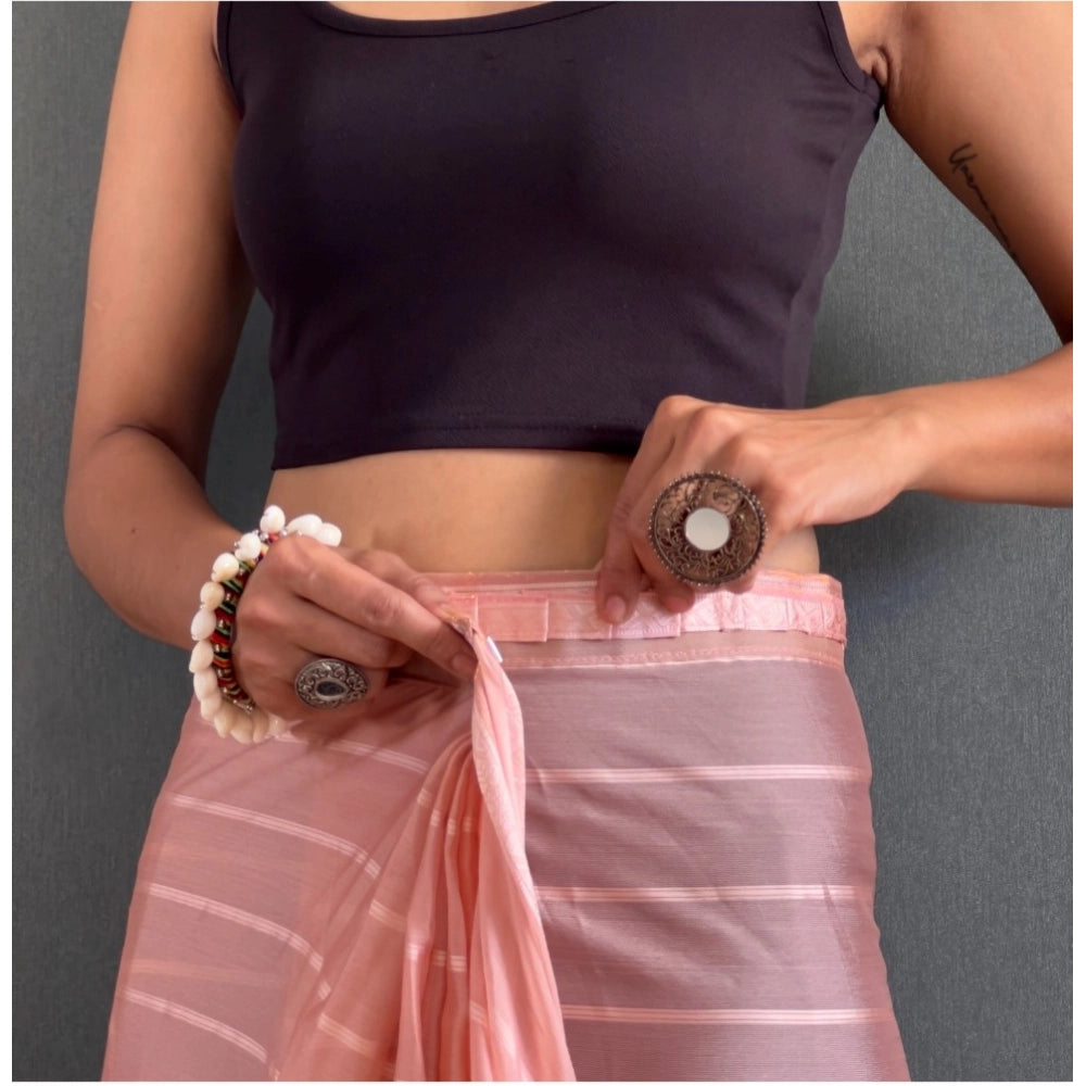 Amfyn Women's Chiffon Striped Ready to wear Saree With Unstitched Blouse 5.5 Mtr (Peach)