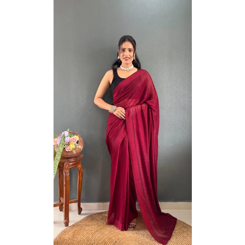 Amfyn Women's Chiffon Solid Ready to wear Saree With Unstitched Blouse 5.5 Mtr (Maroon)