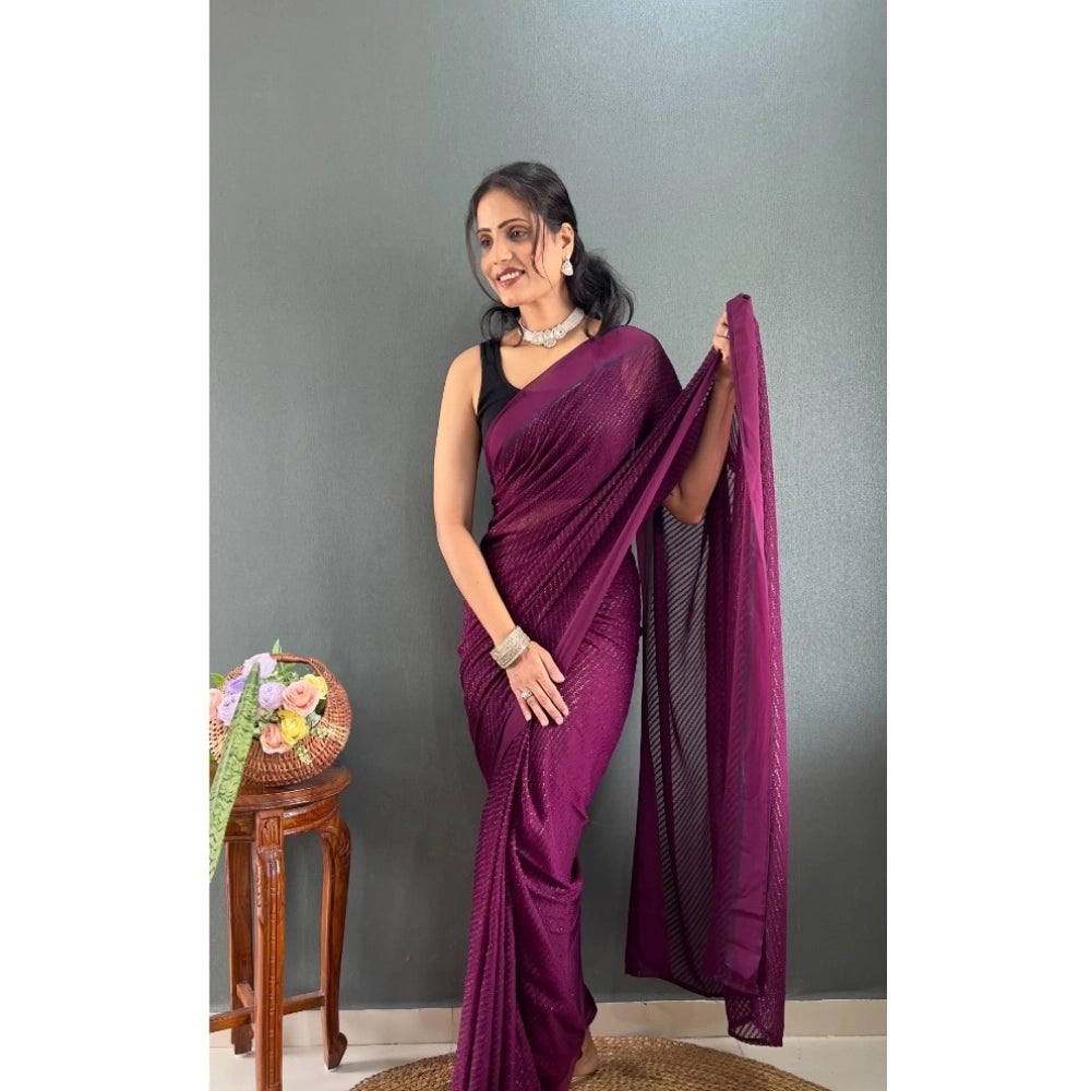 Amfyn Women's Chiffon Solid Ready to wear Saree With Unstitched Blouse 5.5 Mtr (Wine )