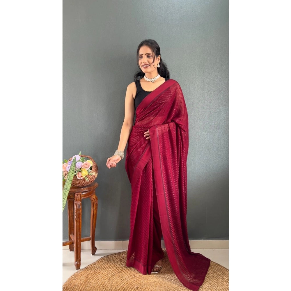 Amfyn Women's Chiffon Solid Ready to wear Saree With Unstitched Blouse 5.5 Mtr (Maroon)
