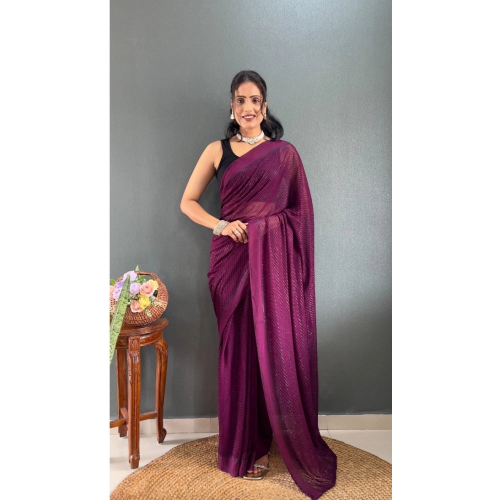 Amfyn Women's Chiffon Solid Ready to wear Saree With Unstitched Blouse 5.5 Mtr (Wine )
