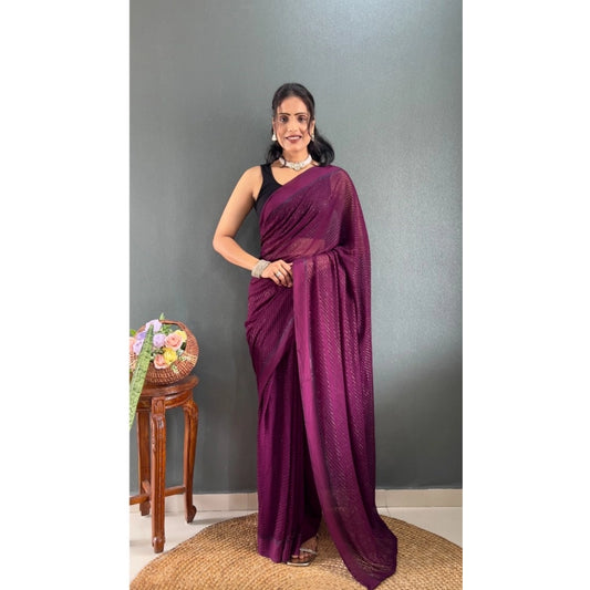 Amfyn Women's Chiffon Solid Ready to wear Saree With Unstitched Blouse 5.5 Mtr (Wine )