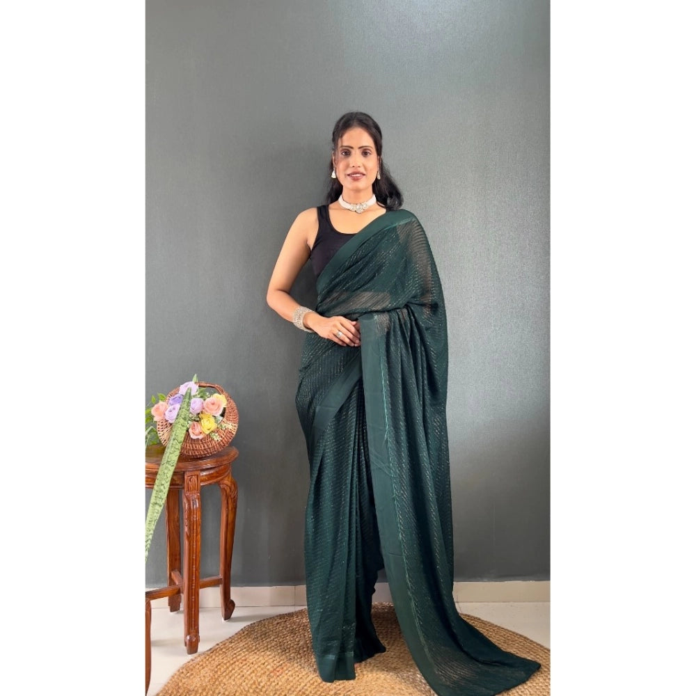 Amfyn Women's Chiffon Solid Ready to wear Saree With Unstitched Blouse 5.5 Mtr (Green )