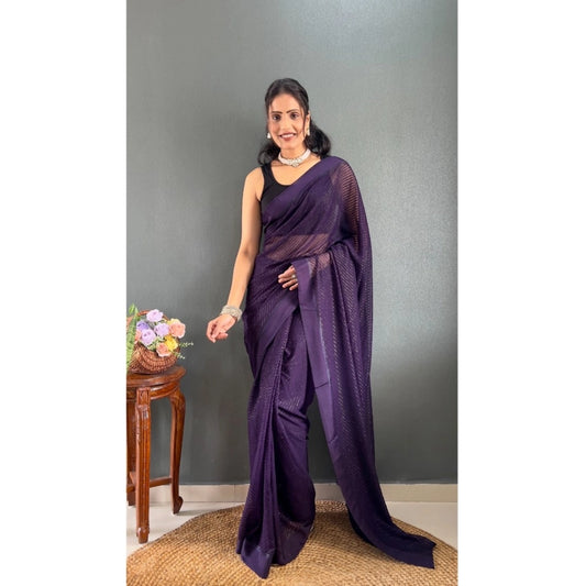 Amfyn Women's Chiffon Solid Ready to wear Saree With Unstitched Blouse 5.5 Mtr (Purple)
