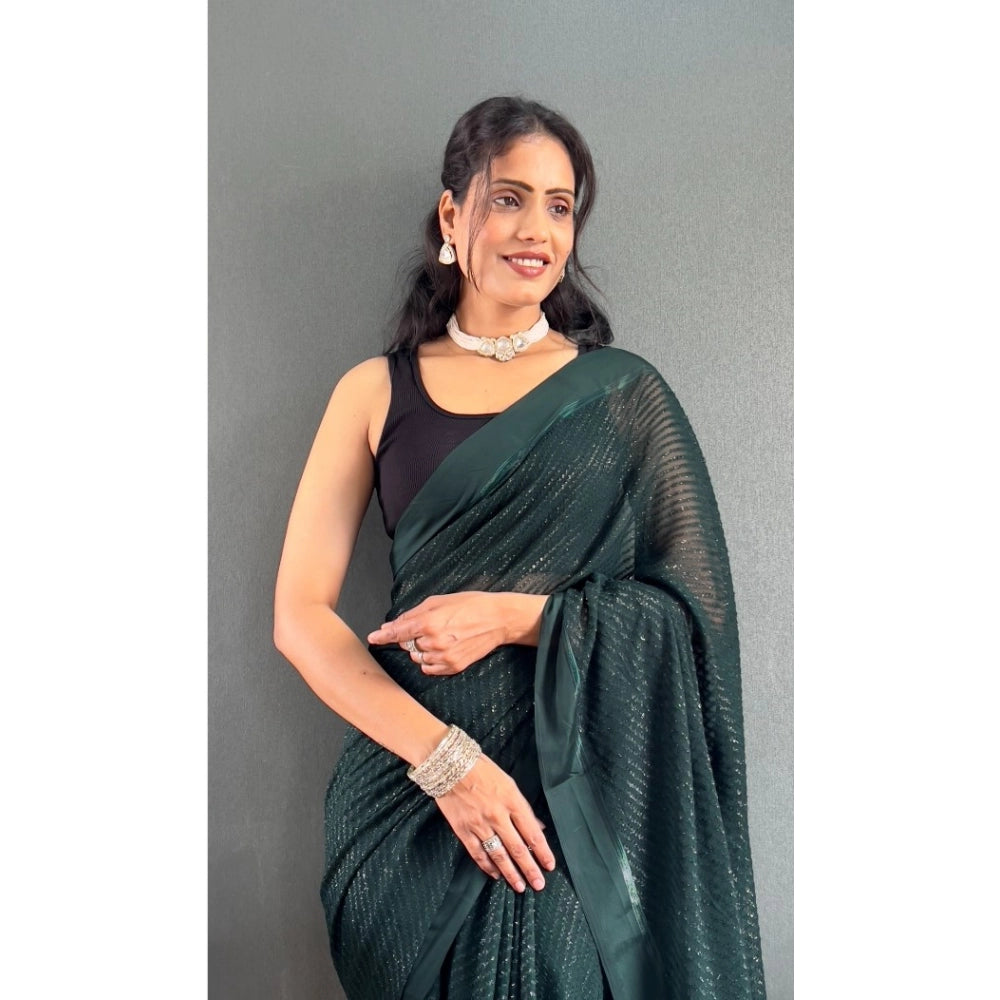 Amfyn Women's Chiffon Solid Ready to wear Saree With Unstitched Blouse 5.5 Mtr (Green )