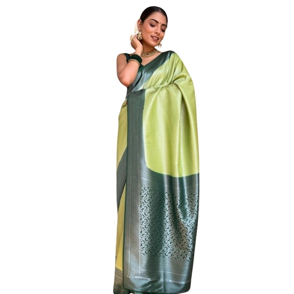 Amfyn Women's Silk Printed Saree With Unstitched Blouse 5.5Mtr (Sea Green)