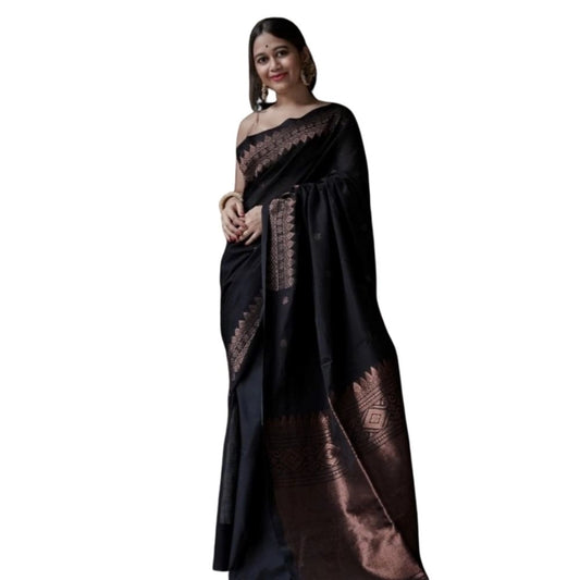 Amfyn Women's Silk Printed Saree With Unstitched Blouse 5.5Mtr (Black)