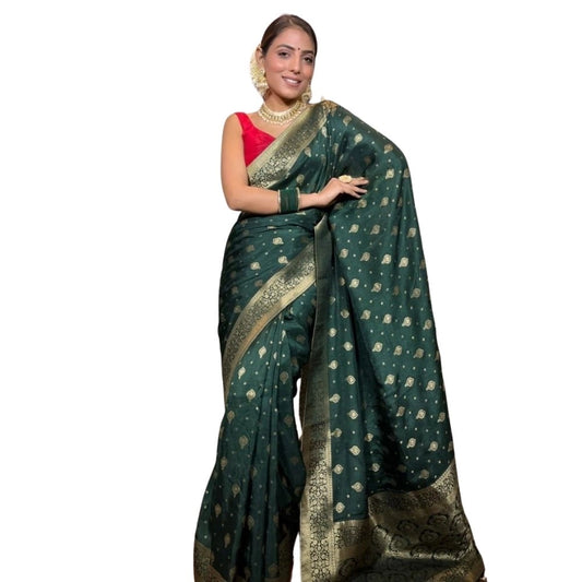 Amfyn Women's Silk Printed Saree With Unstitched Blouse 5.5Mtr (Green)