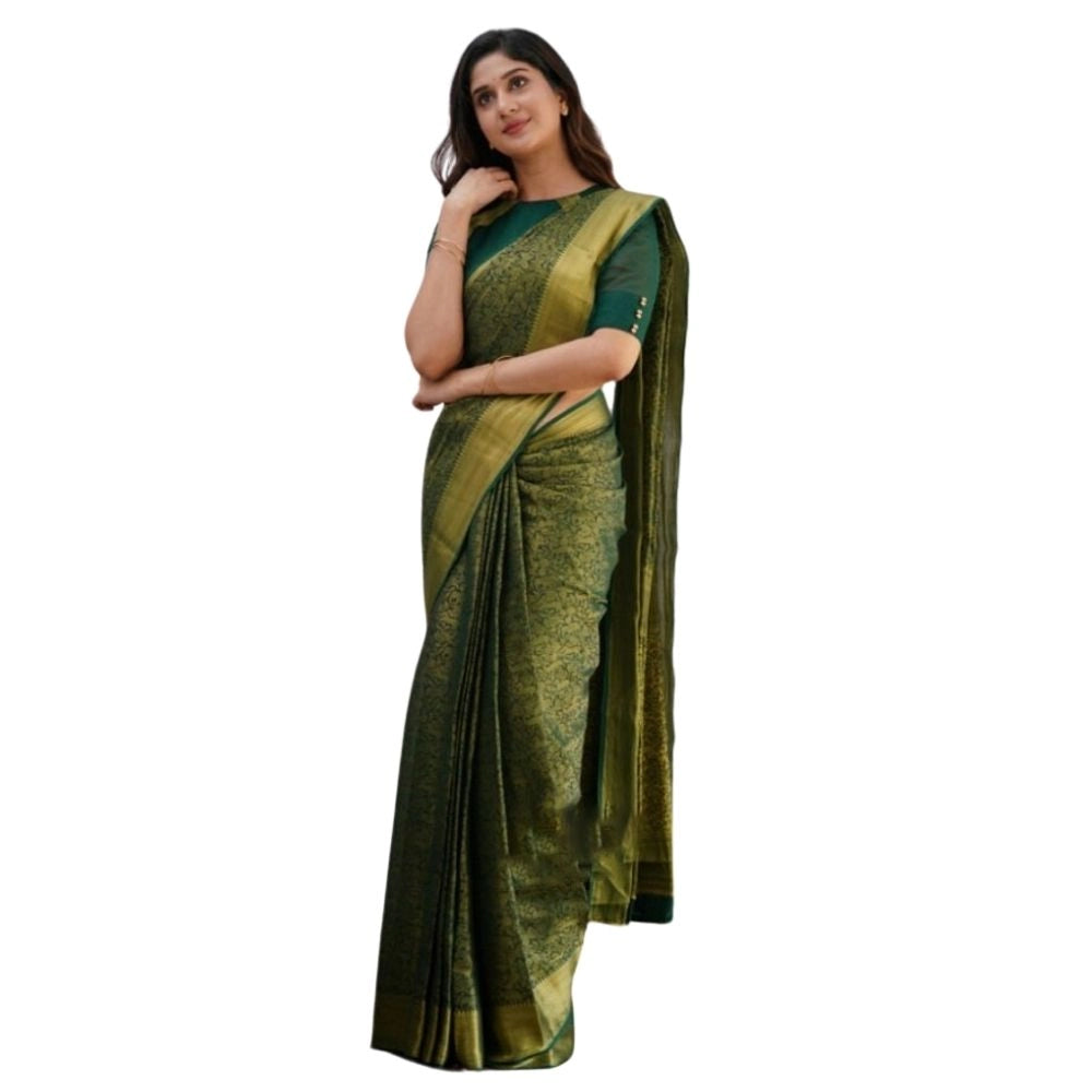 Amfyn Women's Silk Printed Saree With Unstitched Blouse 5.5Mtr (Green)