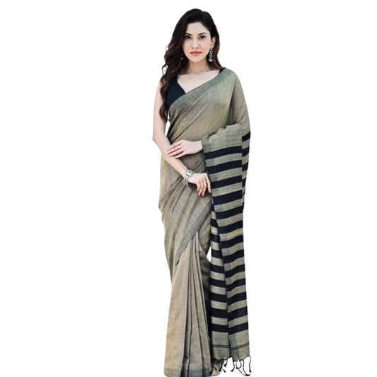 Amfyn Women's Silk Printed Saree With Unstitched Blouse 5.5Mtr (Gold-Black)