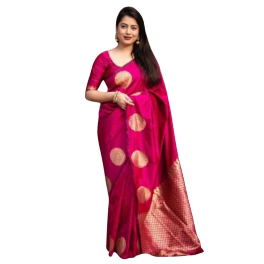Amfyn Women's Silk Printed Saree With Unstitched Blouse 5.5Mtr (Pink)