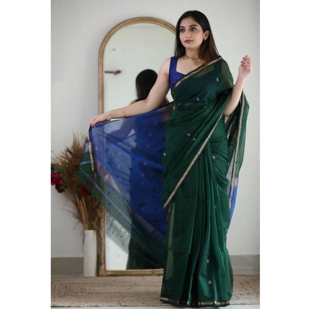 Amfyn Women's Cotton  Printed Saree With Unstitched Blouse 5.5Mtr (Green)