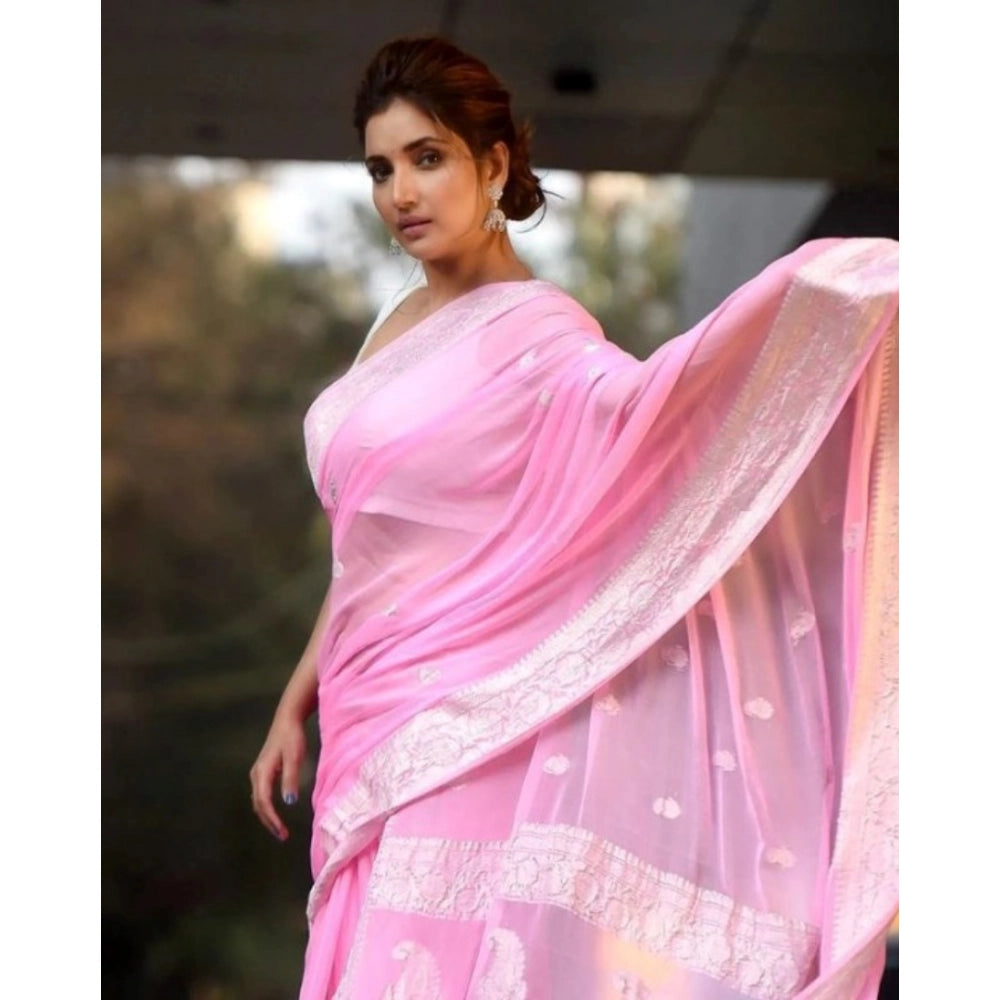 Amfyn Women's Cotton  Printed Saree With Unstitched Blouse 5.5Mtr (Pink)