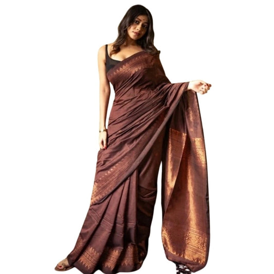 Amfyn Women's Silk Printed Saree With Unstitched Blouse 5.5Mtr (Coffee)