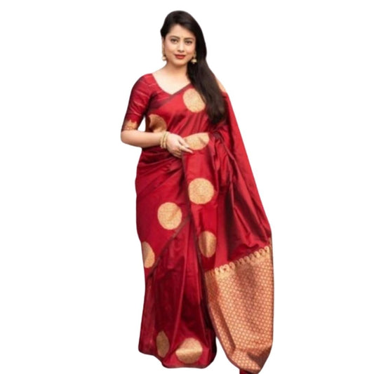 Amfyn Women's Silk Printed Saree With Unstitched Blouse 5.5Mtr (Red)