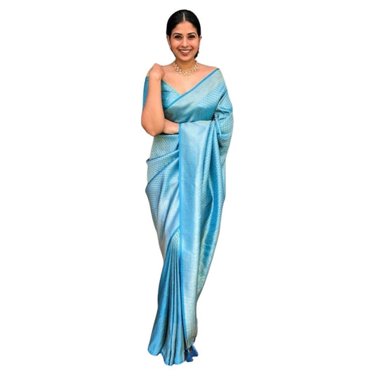 Amfyn Women's Silk Printed Saree With Unstitched Blouse 5.5Mtr (Sky Blue)