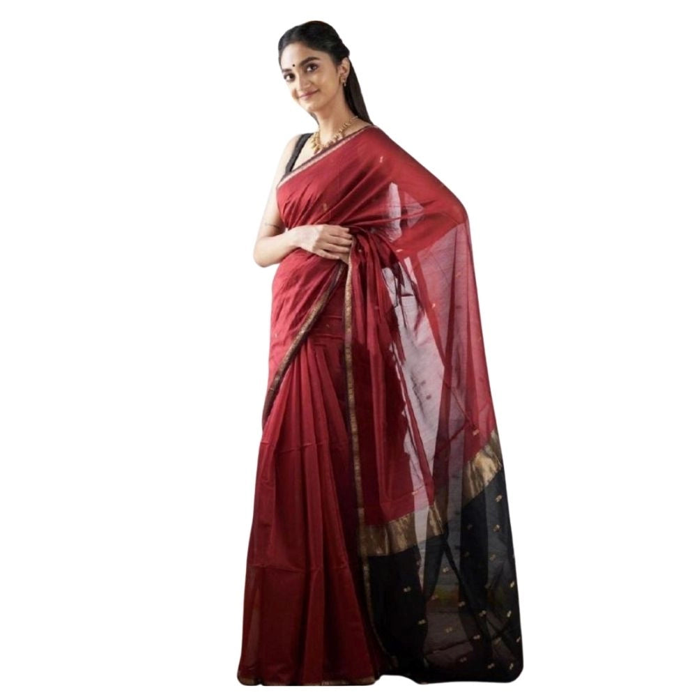 Amfyn Women's Cotton  Printed Saree With Unstitched Blouse 5.5Mtr (Red)