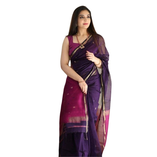 Amfyn Women's Cotton  Printed Saree With Unstitched Blouse 5.5Mtr (Navy Blue)