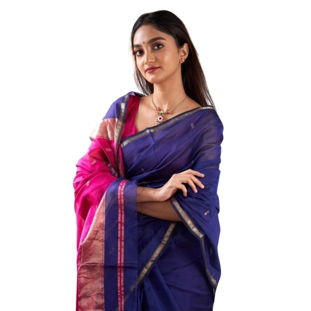 Amfyn Women's Cotton  Printed Saree With Unstitched Blouse 5.5Mtr (Blue)