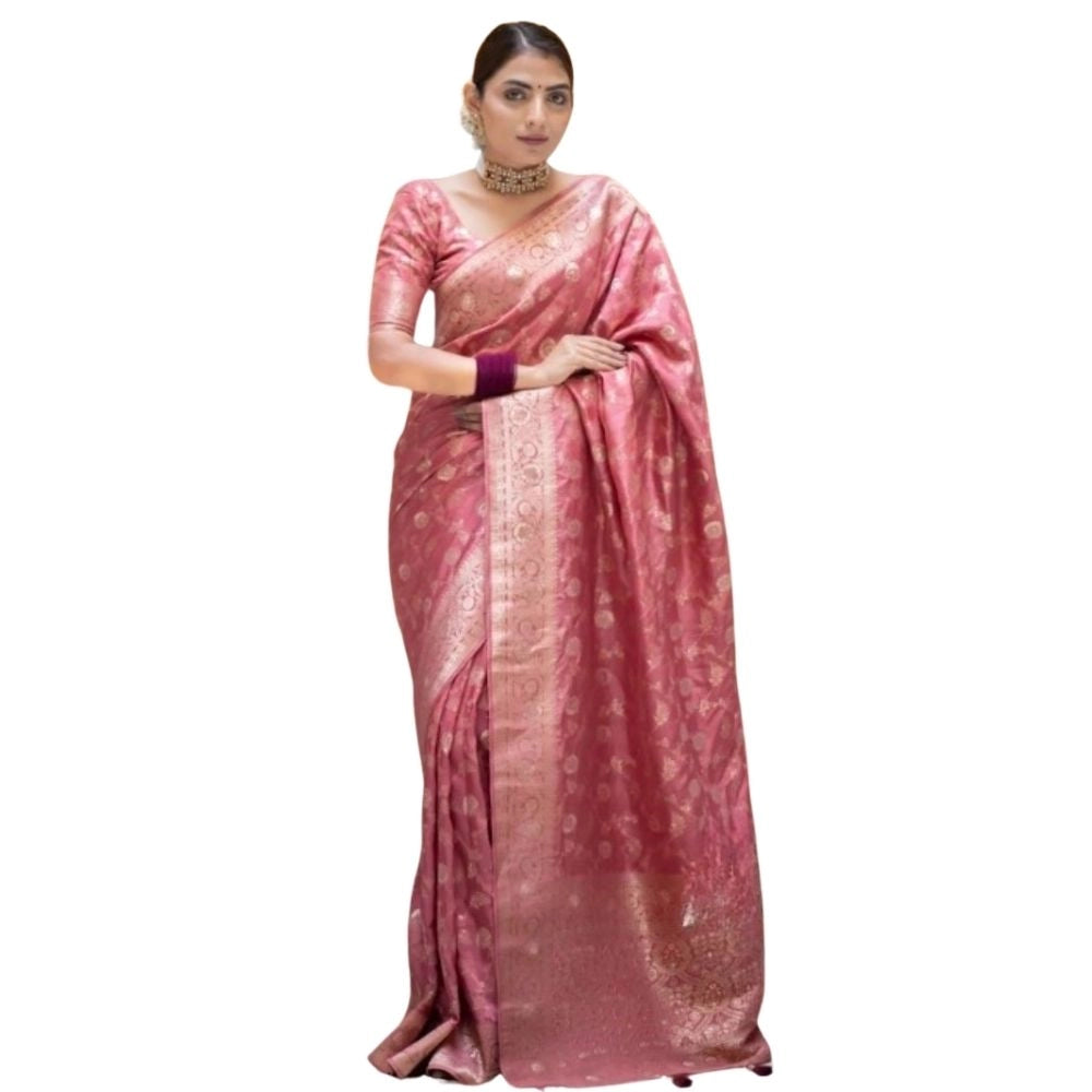 Amfyn Women's Silk Printed Saree With Unstitched Blouse 5.5Mtr (Peach)